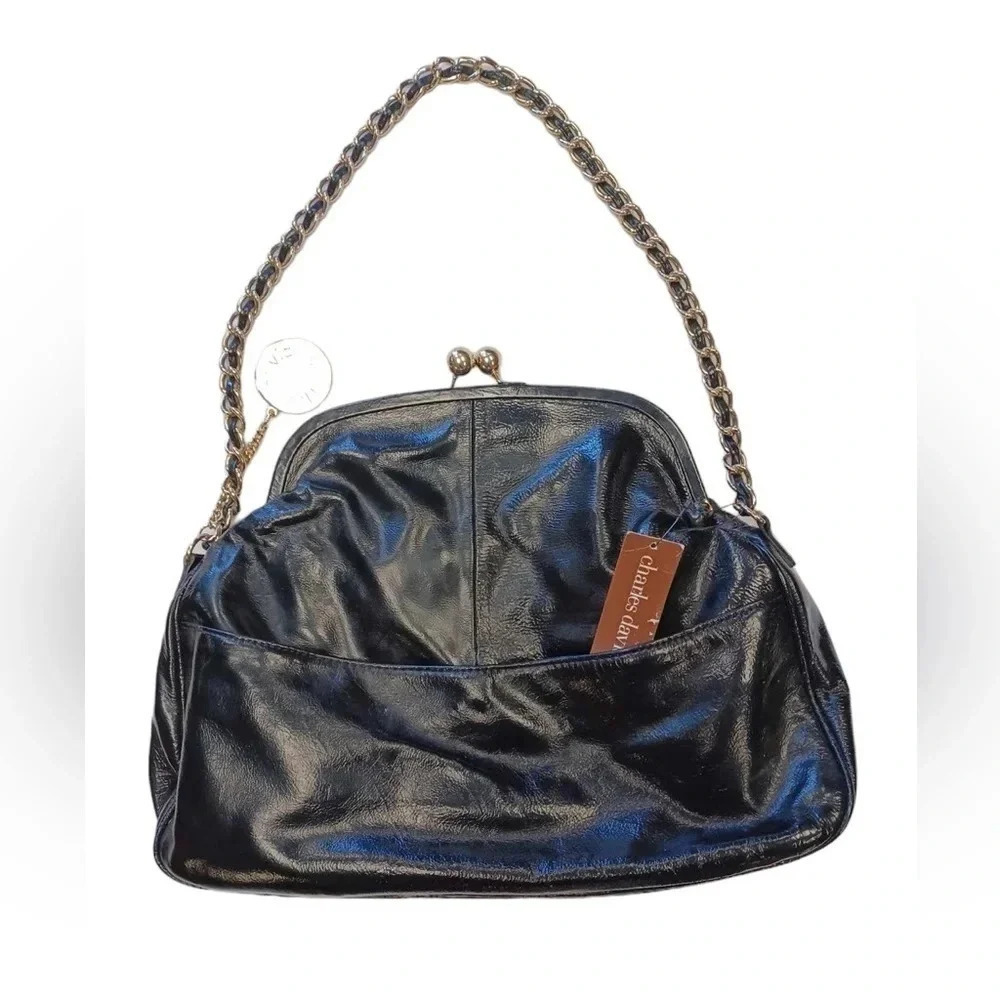 Charles David Black Leather Chainlink Purse